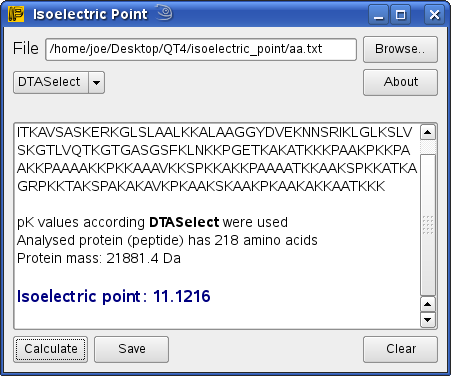 Isoelectric point estimator, QT4 library, QT aplication, Trolltech